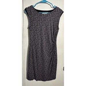 Ann Taylor LOFT Black and White Patterned Ruched Sleeveless Dress Size MP
